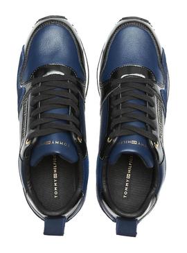 Sapatilhas Tommy Hilfiger Couro Cunha Azul Mulher