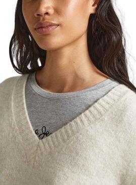 Camisola Pepe Jeans Denisse Decote em V Beige Mulher