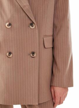 Blazer Vila Vistriker Listas Camel para Mulher