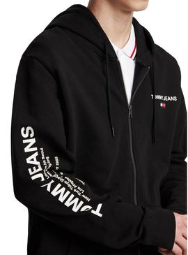 Sweat Tommy Jeans Reg Entry Zip Preto Homem