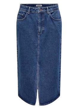 Saia Denim Only Biamjca Midi Medium Blue Mulher