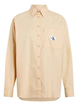 Camisa Calvin Klein Tecido Label Camel Mulher