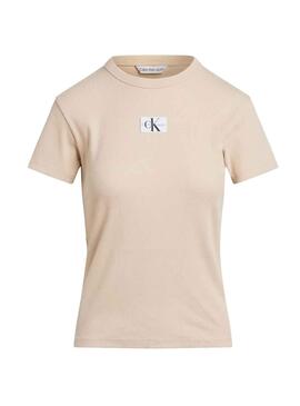 T-Shirt Calvin Klein Tecido Label Beige para Mulher