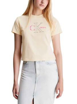 Camisa Calvin Klein Bold Jumpsuitlogotipo Beige Mulher