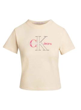 Camisa Calvin Klein Bold Jumpsuitlogotipo Beige Mulher