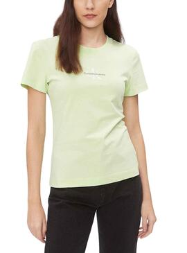T-Shirt Calvin Klein Monologo Slim Verde Mulher