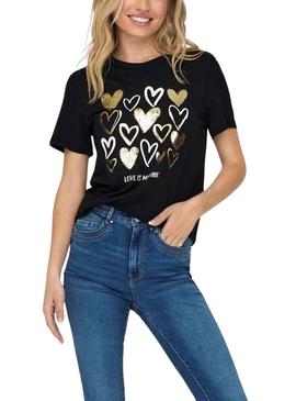 T-Shirt Only Marie Preto e Dorado para Mulher