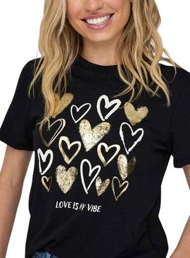 T-Shirt Only Marie Preto e Dorado para Mulher