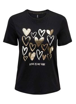 T-Shirt Only Marie Preto e Dorado para Mulher