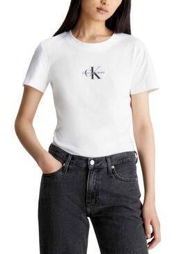 T-Shirt Calvin Klein Jeans Jumpsuitlogotipo Slim Branco