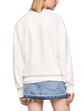 Sweat Tommy Jeans Varsity Luxe Branco Mulher