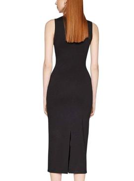 Vestido Tommy Jeans Midi Bodycon Preto para Mulher