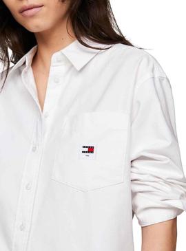 Camisa Tommy Jeans Badge Boyfriend Branco Mulher