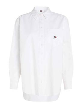 Camisa Tommy Jeans Badge Boyfriend Branco Mulher