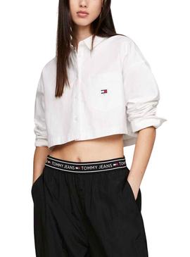 Camisa Tommy Jeans Crop Badge Branco para Mulher