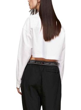 Camisa Tommy Jeans Crop Badge Branco para Mulher