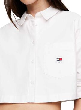 Camisa Tommy Jeans Crop Badge Branco para Mulher