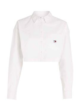 Camisa Tommy Jeans Crop Badge Branco para Mulher