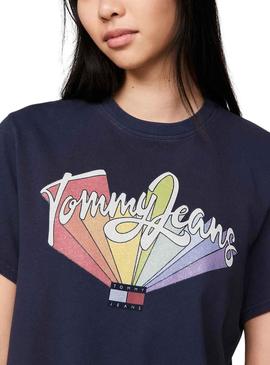 T-Shirt Tommy Jeans Rain arco Flag Azul Marinho Mulher