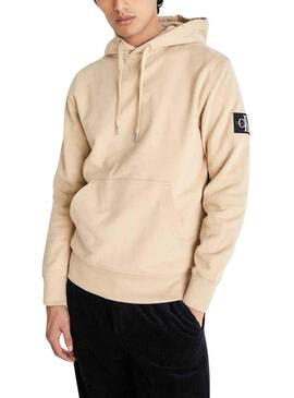 Sweat Calvin Klein Badge Hoodie Beige Homem