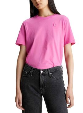 T-Shirt Calvin Klein Embro Badge Rosa para Mulher