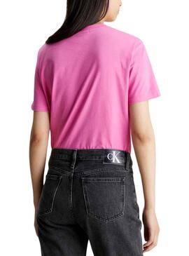 T-Shirt Calvin Klein Embro Badge Rosa para Mulher