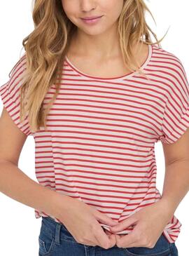 T-Shirt Only Tia Stripe Vermelho para Mulher