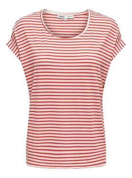 T-Shirt Only Tia Stripe Vermelho para Mulher