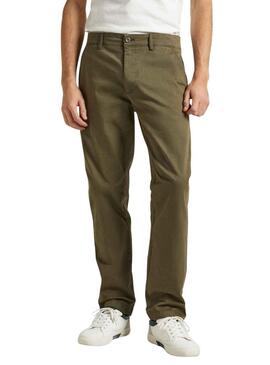 Calças Chino Pepe Jeans Slim Sarja Verde Homem