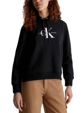 Sweat Calvin Klein Monologo Regular Preto Mulher