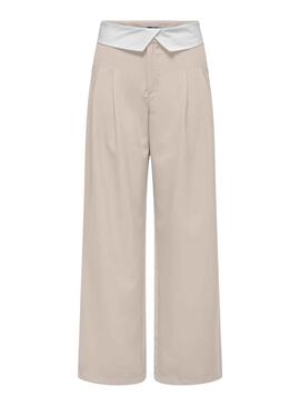 Calça ONLY Diane Fold Down Bege para Mulher
