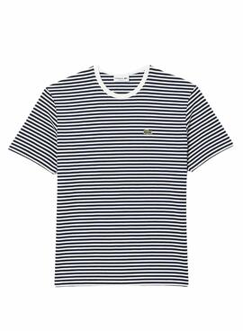 Camiseta Lacoste listrada azul marinho para homem.