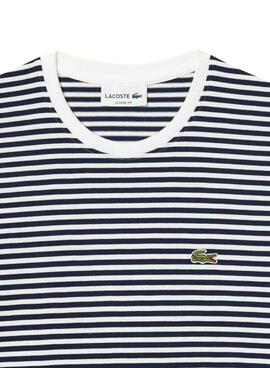 Camiseta Lacoste listrada azul marinho para homem.