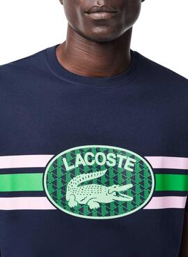 Camiseta Lacoste Monograma Marinho para Homem