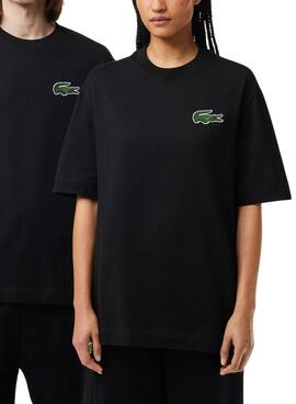 Camiseta Lacoste Unisex Loose Fit Preta Crocodilo