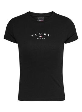 Camisa Tommy Jeans Slim Essential preto mulher.