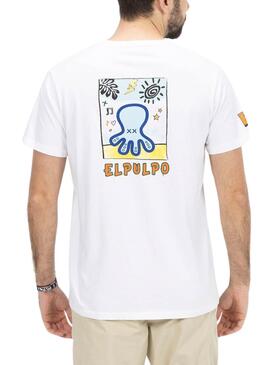 Camiseta O Polvo Estampado Artístico Branco Homem