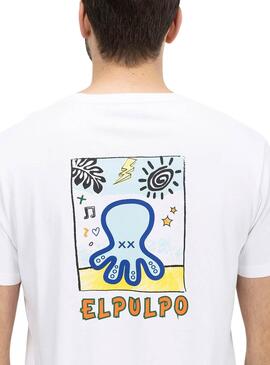 Camiseta O Polvo Estampado Artístico Branco Homem