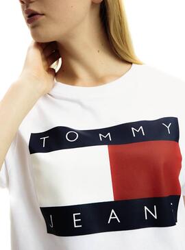 T-Shirt Tommy Jeans Flag Branco Mulher