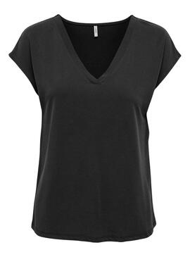 Camiseta Only Free Life S/S V-Neck Negra Mulher