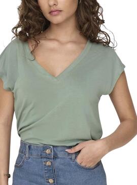 Camiseta Only Free Life S/S V-Neck Verde Mulher