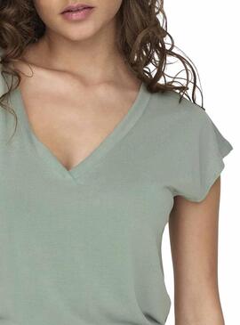 Camiseta Only Free Life S/S V-Neck Verde Mulher