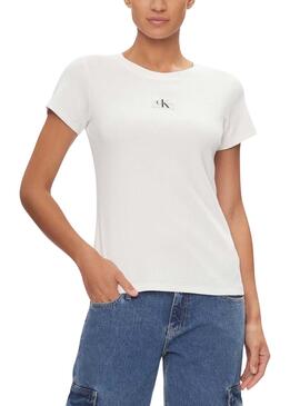 Camiseta Calvin Klein Tecida Slim Branca Para Mulher.