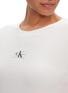 Camiseta Calvin Klein Tecida Slim Branca Para Mulher.