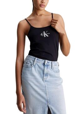 Camiseta Calvin Klein Monologo Strappy Preta Mulher