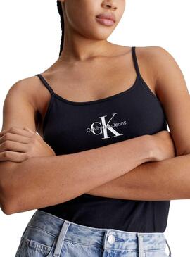 Camiseta Calvin Klein Monologo Strappy Preta Mulher