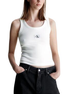 Camiseta Calvin Klein Woven Label Branco Mulher