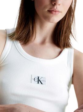 Camiseta Calvin Klein Woven Label Branco Mulher