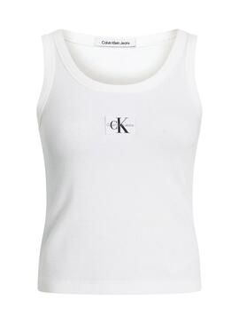 Camiseta Calvin Klein Woven Label Branco Mulher