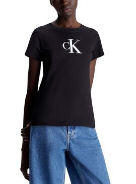 Camiseta Calvin Klein Satin Slim Preta Para Mulher